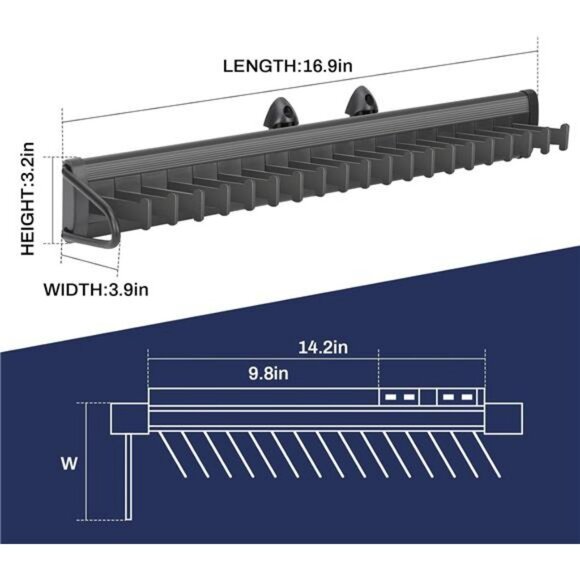 Sliding Tie Rack Closet Organizer 20 Hook Pull Out Belt Scarf Shawl Hanger Rail - Picture 3 of 7